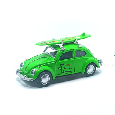 Volkswagen Beetle Surf Edition Diecast Model – 1:36 Scale Metal Body Classic Car with Roof Surfboard & Pull Back Action (Green) www.bellaqueen.in