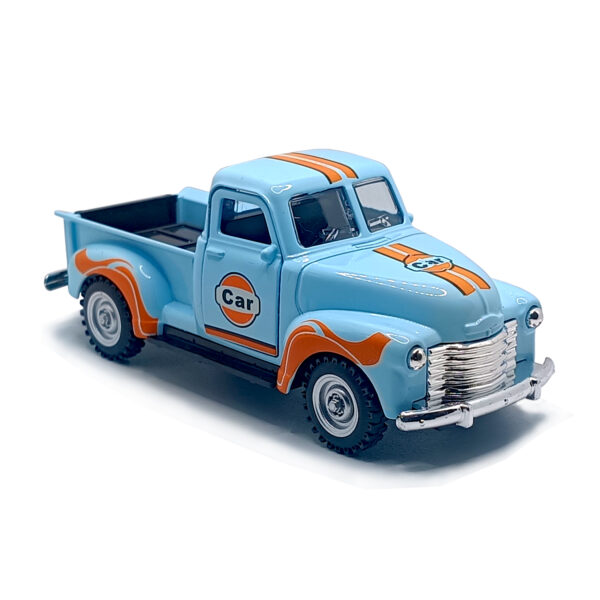 1950 Chevrolet 3100 Vintage Pickup Truck Diecast Model – Classic Retro Metal Body Miniature with Pull Back Action (Sky Blue & Orange) Scale 1:36 www.bellaqueen.in