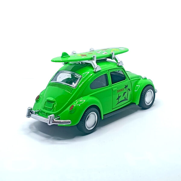 Volkswagen Beetle Surf Edition Diecast Model – 1:36 Scale Metal Body Classic Car with Roof Surfboard & Pull Back Action (Green) www.bellaqueen.in