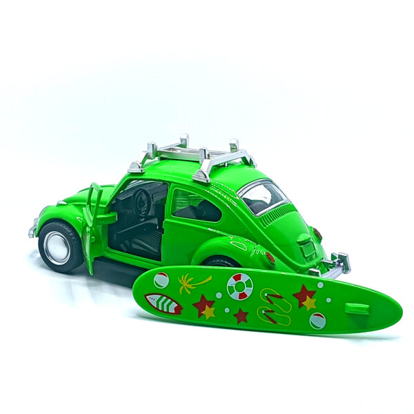 Volkswagen Beetle Surf Edition Diecast Model – 1:36 Scale Metal Body Classic Car with Roof Surfboard & Pull Back Action (Green) www.bellaqueen.in