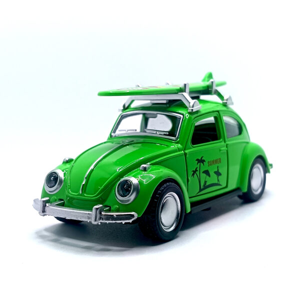 Volkswagen Beetle Surf Edition Diecast Model – 1:36 Scale Metal Body Classic Car with Roof Surfboard & Pull Back Action (Green) www.bellaqueen.in