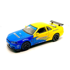 Nissan Skyline GT-R R34 Spoon Sports Edition Diecast Car 1:32 Scale Model – Premium Metal Racing Miniature (Blue & Yellow) - www.bellaqueen.in