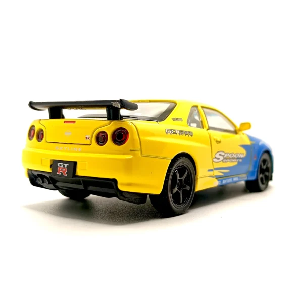 Nissan Skyline GT-R R34 Spoon Sports Edition Diecast Car 1:32 Scale Model – Premium Metal Racing Miniature (Blue & Yellow) - www.bellaqueen.in
