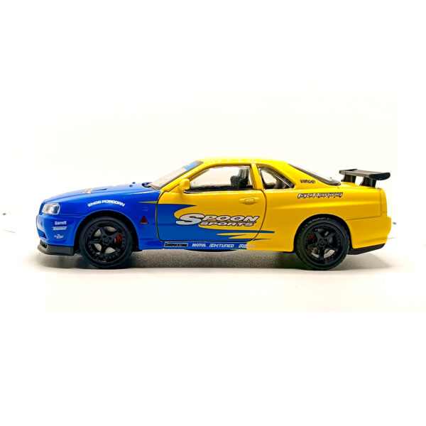 Nissan Skyline GT-R R34 Spoon Sports Edition Diecast Car 1:32 Scale Model – Premium Metal Racing Miniature (Blue & Yellow) - www.bellaqueen.in