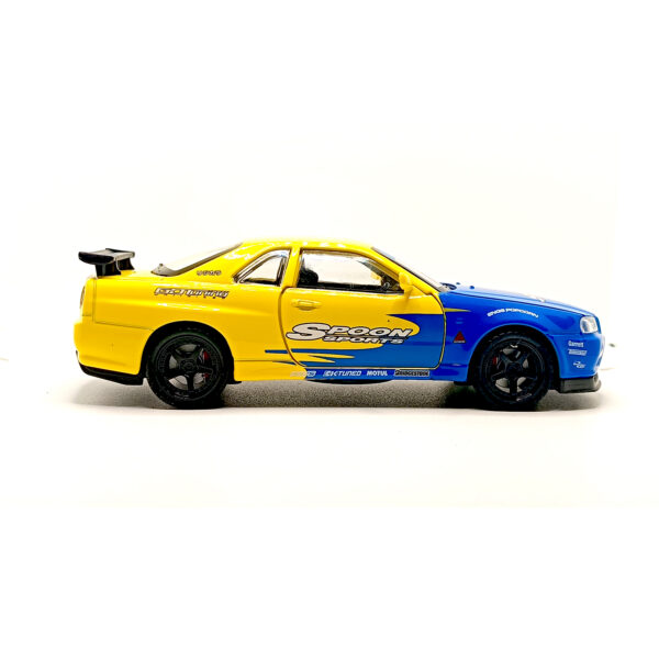 Nissan Skyline GT-R R34 Spoon Sports Edition Diecast Car 1:32 Scale Model – Premium Metal Racing Miniature (Blue & Yellow) - www.bellaqueen.in