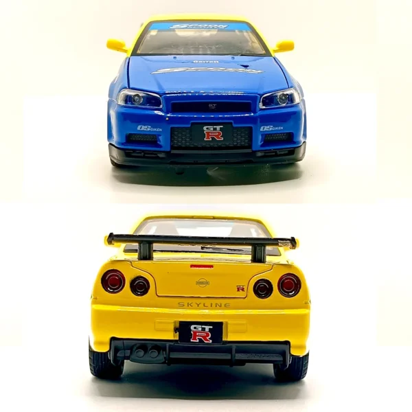 Nissan Skyline GT-R R34 Spoon Sports Edition Diecast Car 1:32 Scale Model – Premium Metal Racing Miniature (Blue & Yellow) - www.bellaqueen.in
