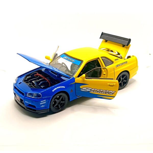 Nissan Skyline GT-R R34 Spoon Sports Edition Diecast Car 1:32 Scale Model – Premium Metal Racing Miniature (Blue & Yellow) - www.bellaqueen.in