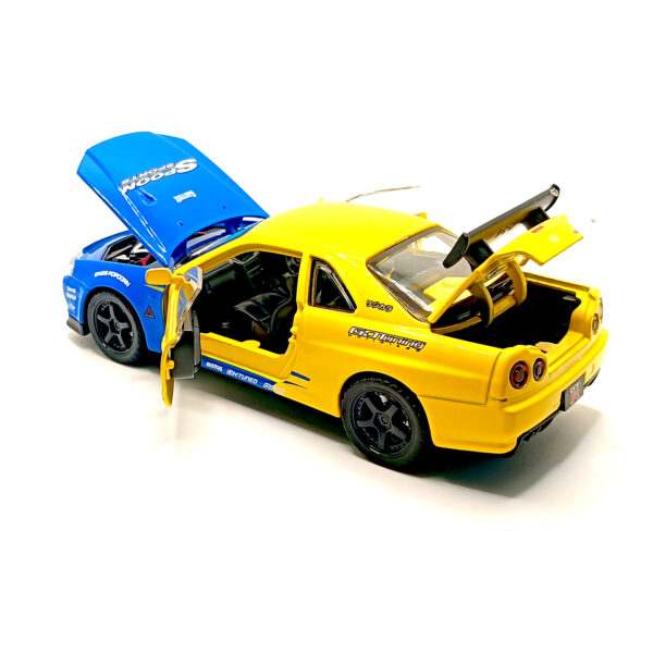 Nissan Skyline GT-R R34 Spoon Sports Edition Diecast Car 1:32 Scale Model – Premium Metal Racing Miniature (Blue & Yellow) - www.bellaqueen.in
