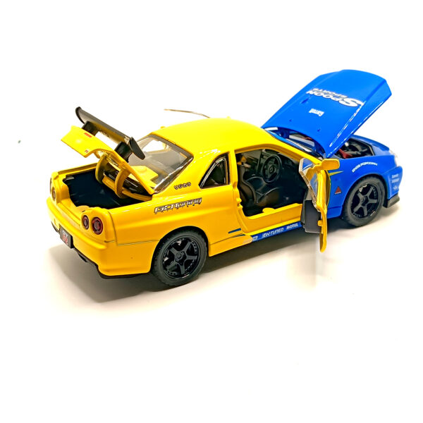 Nissan Skyline GT-R R34 Spoon Sports Edition Diecast Car 1:32 Scale Model – Premium Metal Racing Miniature (Blue & Yellow) - www.bellaqueen.in