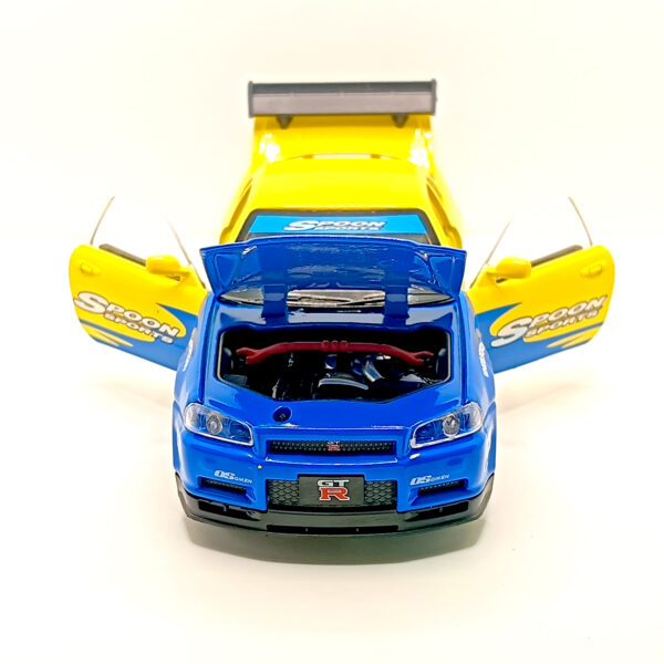 Nissan Skyline GT-R R34 Spoon Sports Edition Diecast Car 1:32 Scale Model – Premium Metal Racing Miniature (Blue & Yellow) - www.bellaqueen.in