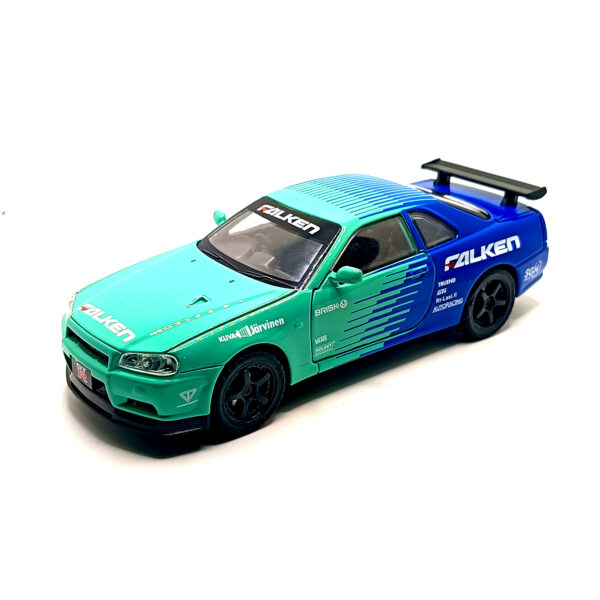 Nissan Skyline GT-R R34 Spoon Sports Edition Diecast Car 1:32 Scale Model – Premium Metal Racing Miniature (Blue & Cyan) - www.bellaqueen.in