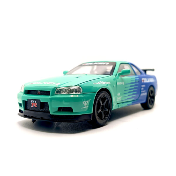 Nissan Skyline GT-R R34 Spoon Sports Edition Diecast Car 1:32 Scale Model – Premium Metal Racing Miniature (Blue & Cyan) - www.bellaqueen.in