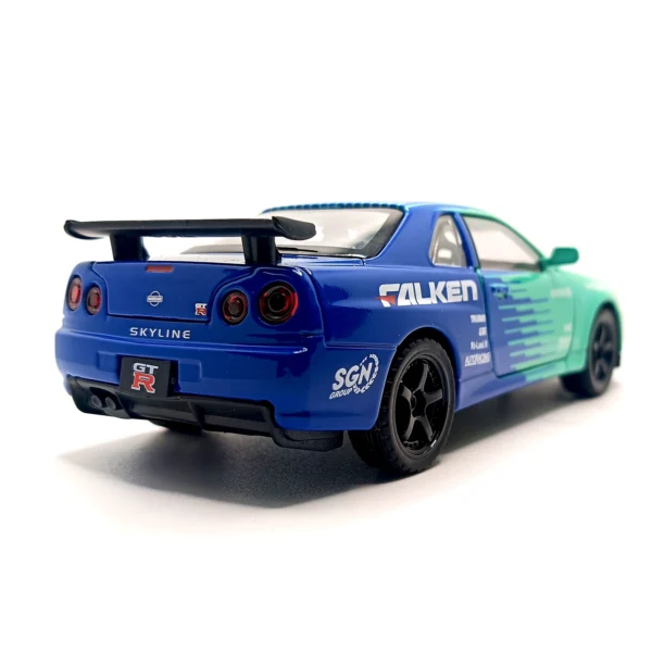 Nissan Skyline GT-R R34 Spoon Sports Edition Diecast Car 1:32 Scale Model – Premium Metal Racing Miniature (Blue & Cyan) - www.bellaqueen.in