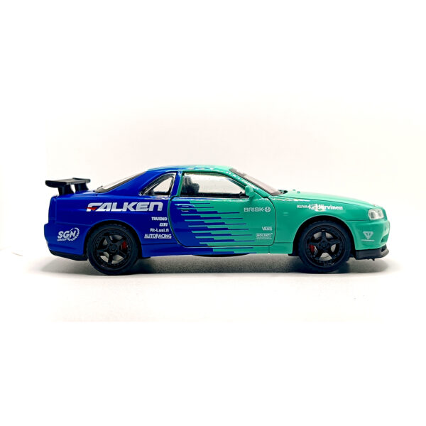 Nissan Skyline GT-R R34 Spoon Sports Edition Diecast Car 1:32 Scale Model – Premium Metal Racing Miniature (Blue & Cyan) - www.bellaqueen.in