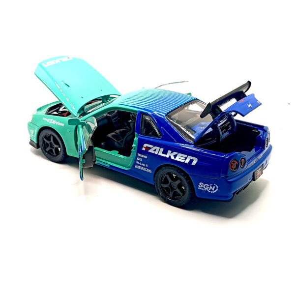 Nissan Skyline GT-R R34 Spoon Sports Edition Diecast Car 1:32 Scale Model – Premium Metal Racing Miniature (Blue & Cyan) - www.bellaqueen.in
