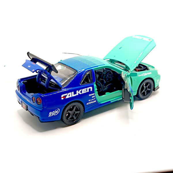 Nissan Skyline GT-R R34 Spoon Sports Edition Diecast Car 1:32 Scale Model – Premium Metal Racing Miniature (Blue & Cyan) - www.bellaqueen.in