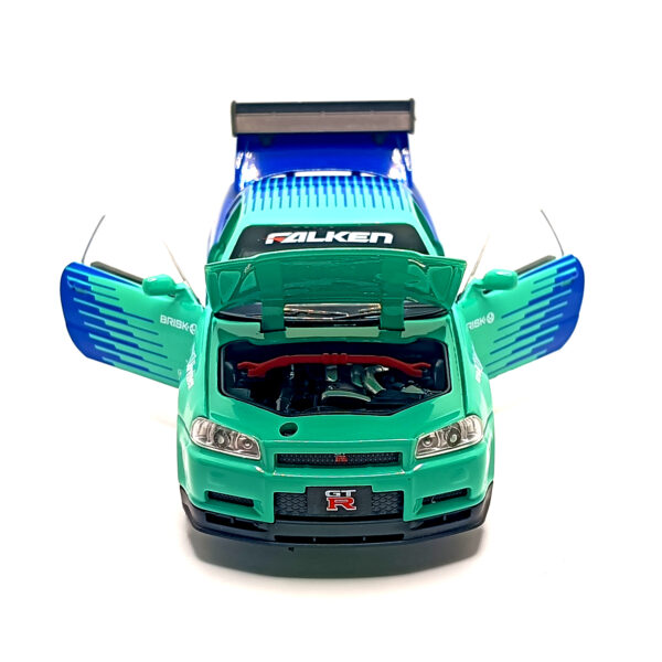 Nissan Skyline GT-R R34 Spoon Sports Edition Diecast Car 1:32 Scale Model – Premium Metal Racing Miniature (Blue & Cyan) - www.bellaqueen.in