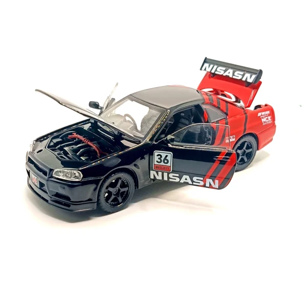 Nissan Skyline GT-R R34 Spoon Sports Edition Diecast Car 1:32 Scale Model – Premium Metal Racing Miniature (Red & Black) - www.bellaqueen.in