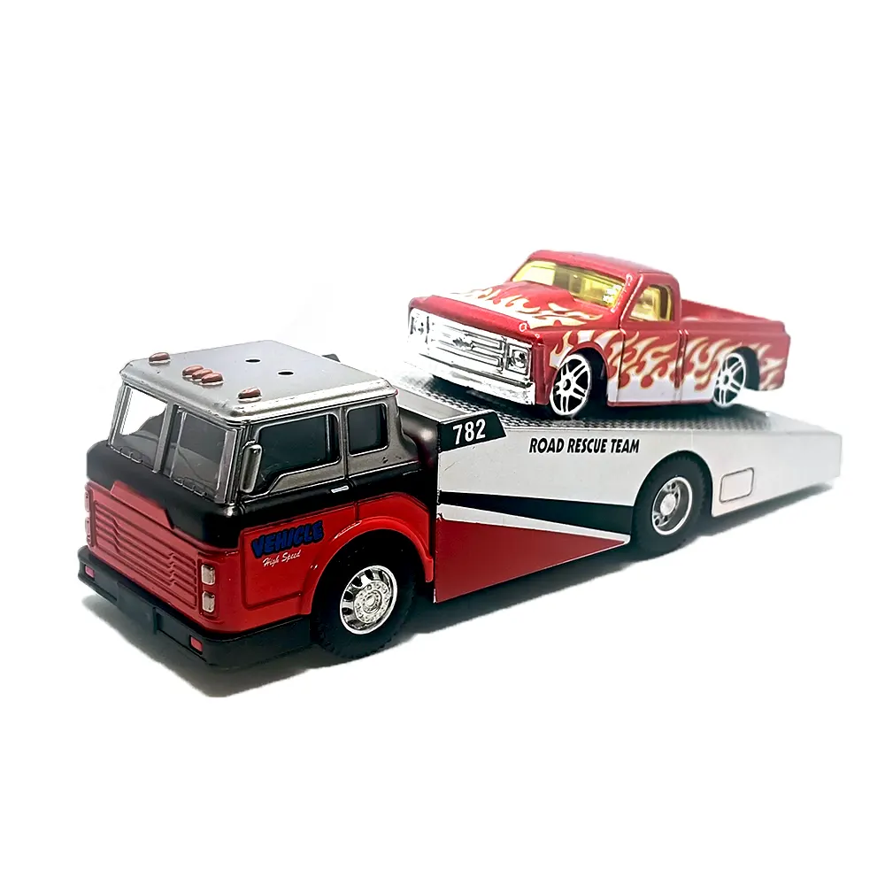 Road rescue carrier truck with pickup truck Diecast | Scale 1:64-www.bellaqueen.in